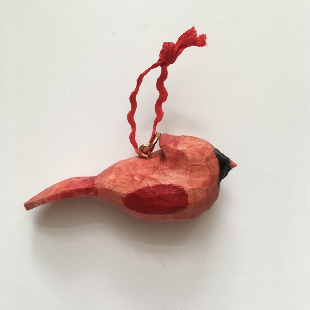 Hand Carved Small Wooden Cardinal Ornament